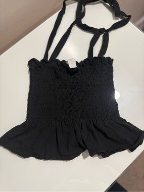 H&M Black Smocked Tie-Strap Camisole Top